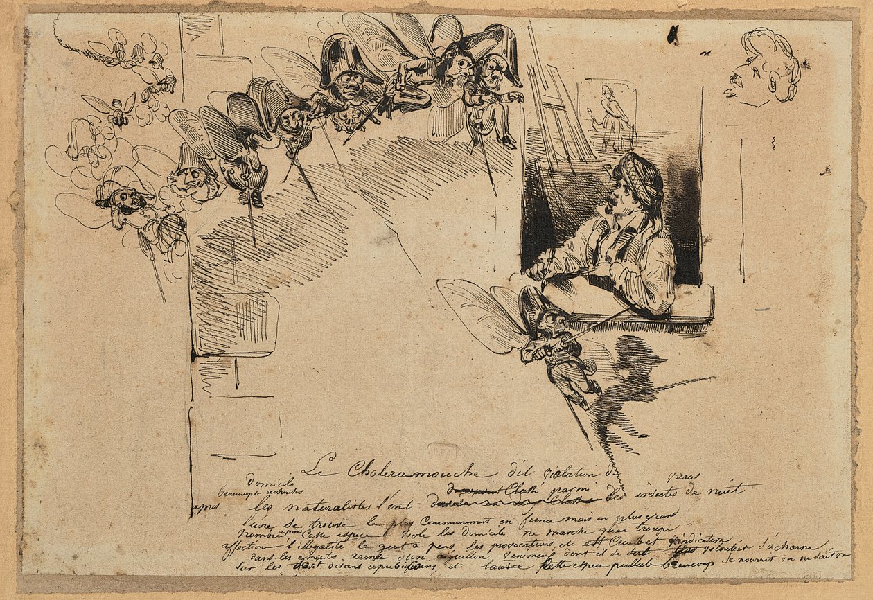 Le Choléramouche (kağıt üzerine grafit, kalem ve kahverengi mürekkep) by Grandville (1803-47)