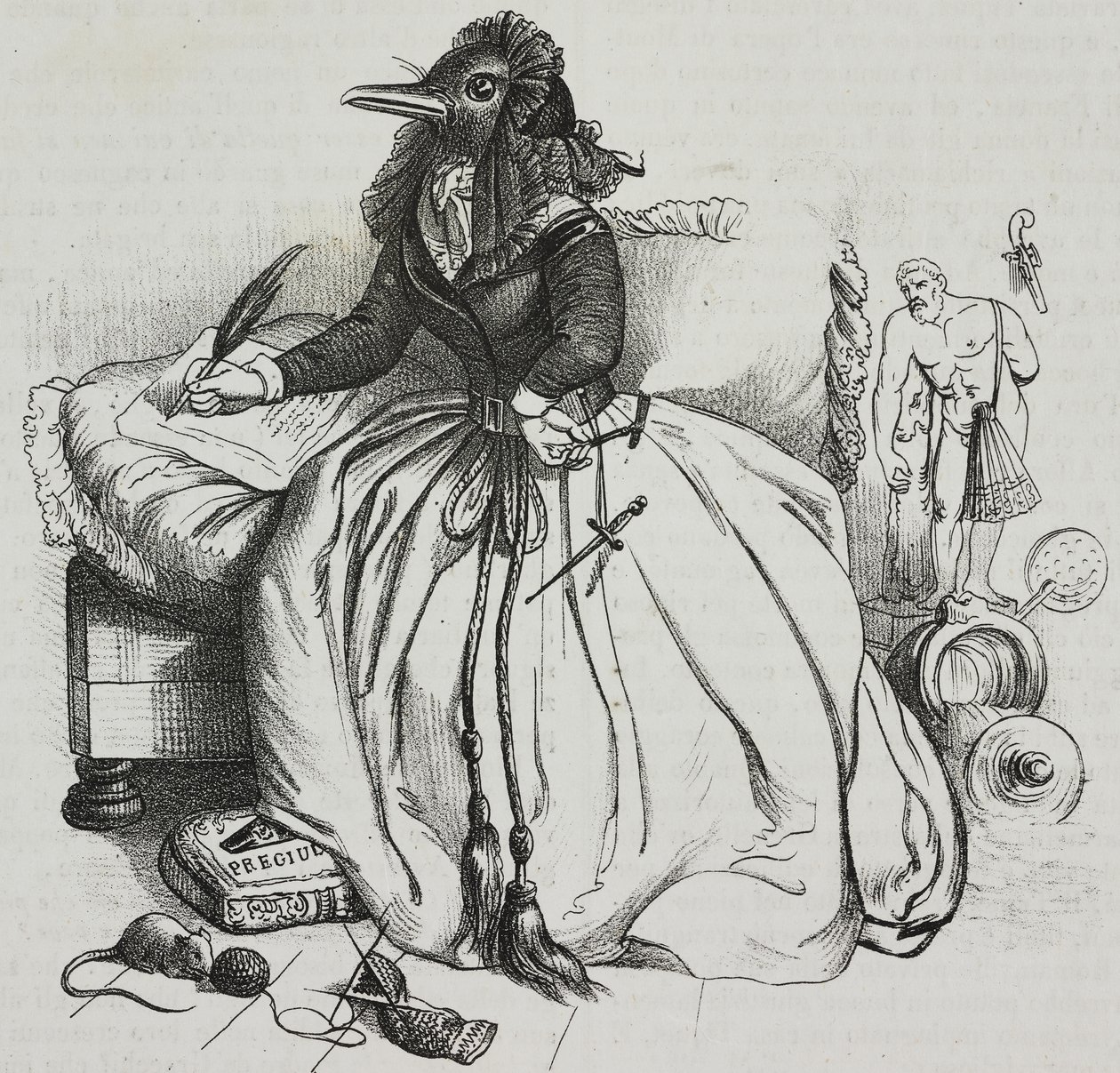 Okuryazar kadın, karikatür Jean-Jacques Grandville (1803-1847), Poliorama Pittoresco