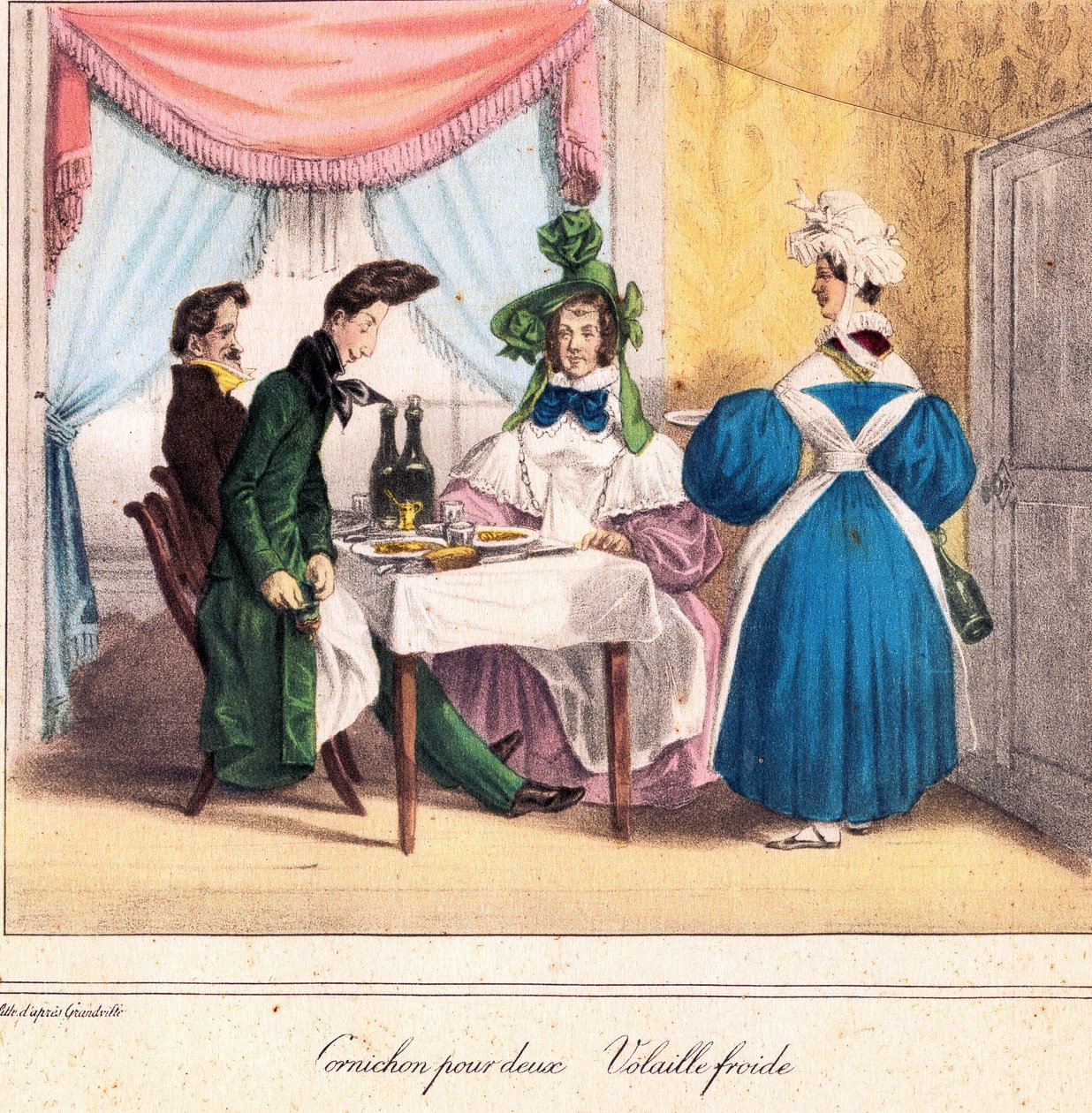 Lokantacının Yaşayan Kartı: İki kişilik turşu, soğuk tavuk 1831-32 (litografi) by Grandville