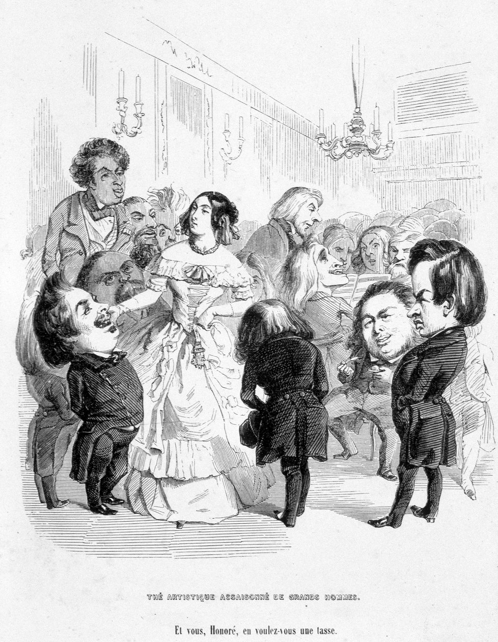 George Sand (Aurore Dupin, Baronne Dudevant) (1804-1876) 4 yazarla çevrili: Eugene Sue, Honore de Balzac, Franz Litz ve Victor Hugo - Jerome Paturot