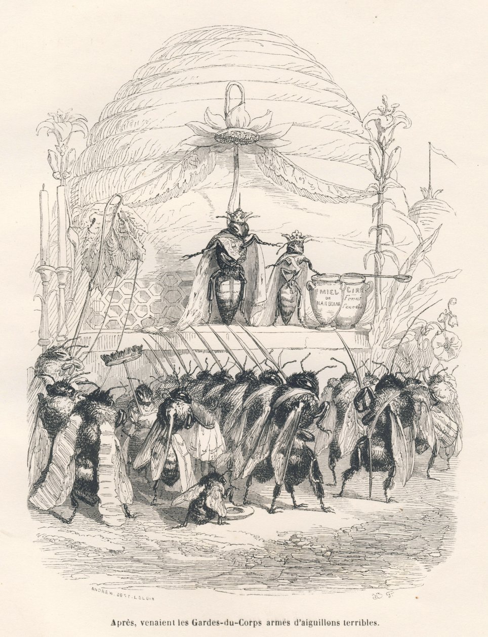 Kraliçe arı ve ordusu. JJ Granville tarafından gösterilen vinyetler. Gravür, George Sand