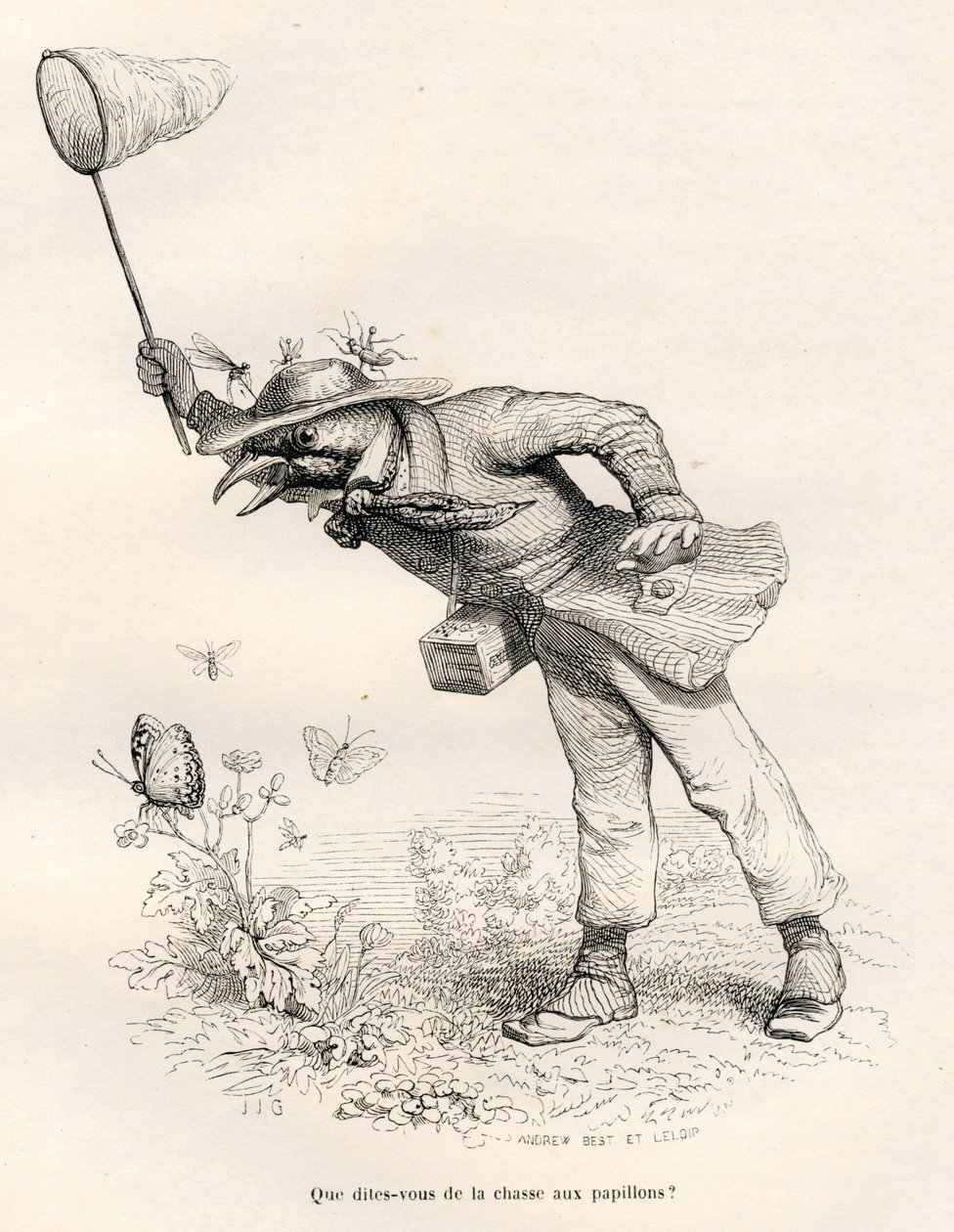 Kelebekleri kovalayan kuş. JJ Granville tarafından gösterilen vinyetler. Gravür, Charles Nodier