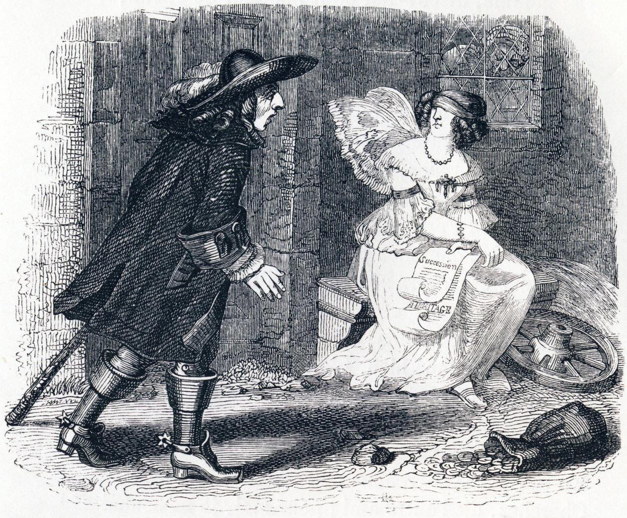 Servetinin peşinden koşan ve yatağında kalan adam - La Fontaine Masalları by Grandville