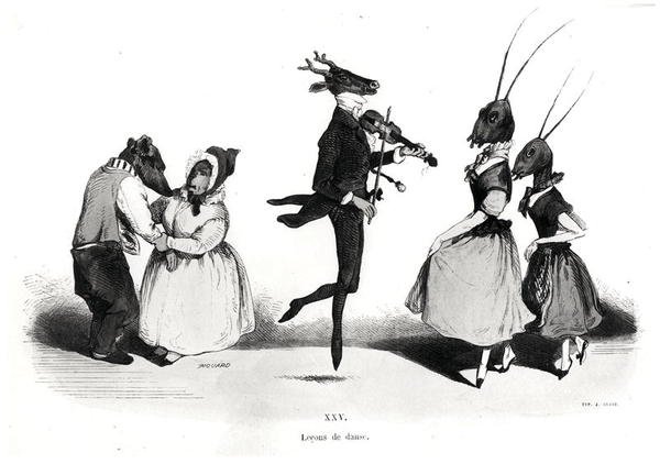 Les Metamorphoses du Jour serisinden bir çift köpek by Grandville