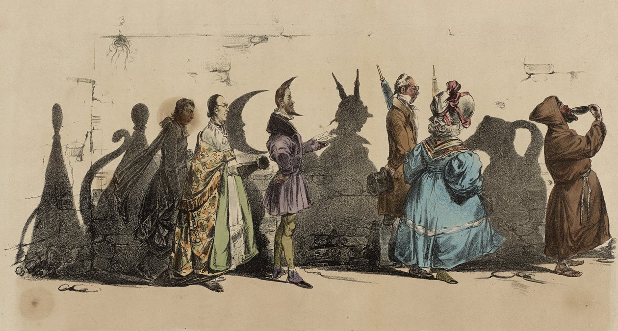 karikatür; Les Ombres Portees, No. 5 (el boyaması taş) by Grandville 1803 47 Grandville 1803 47