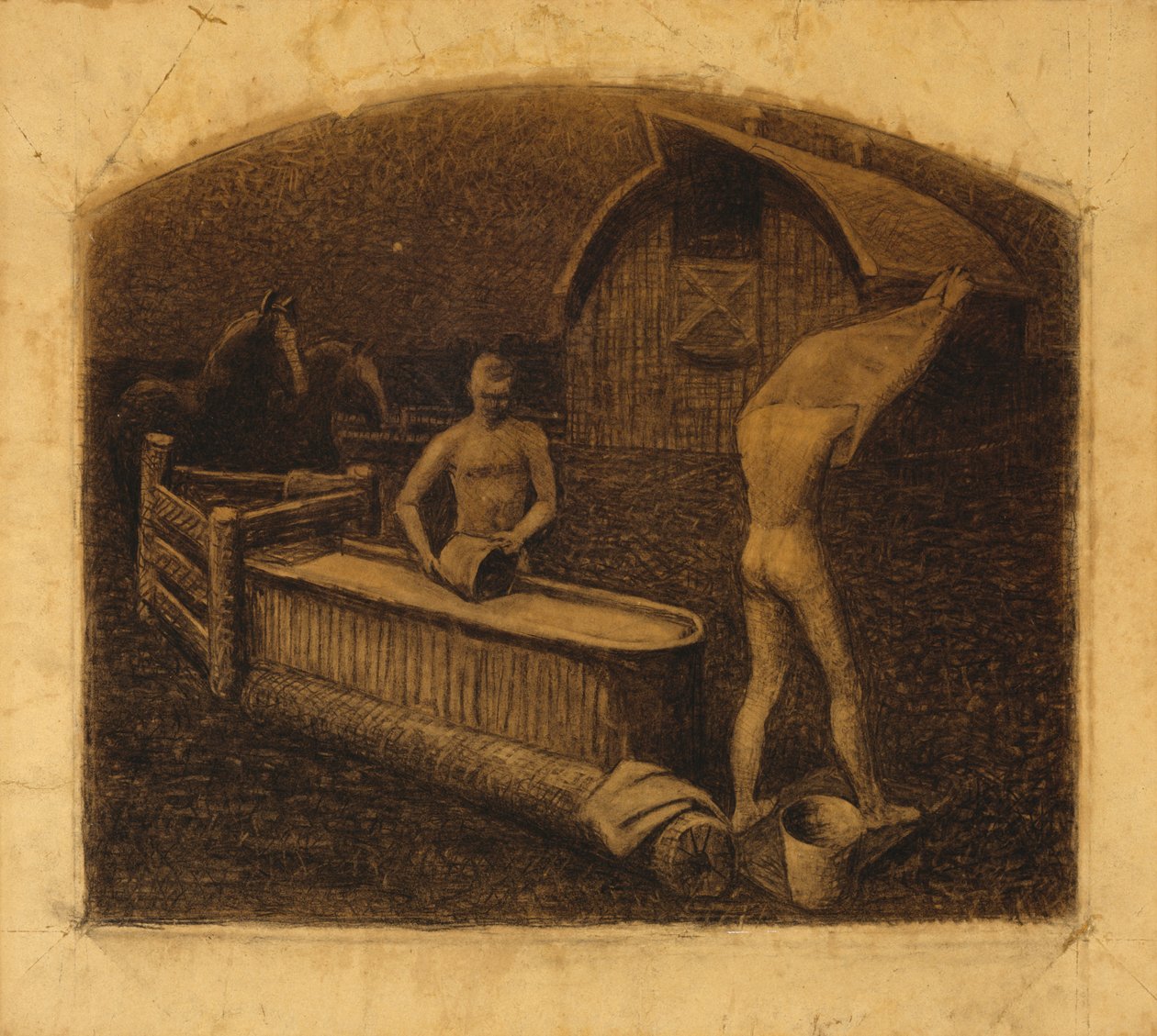 Saturday Night Bath, 1937 (charcoal on paper) by Grant Wood