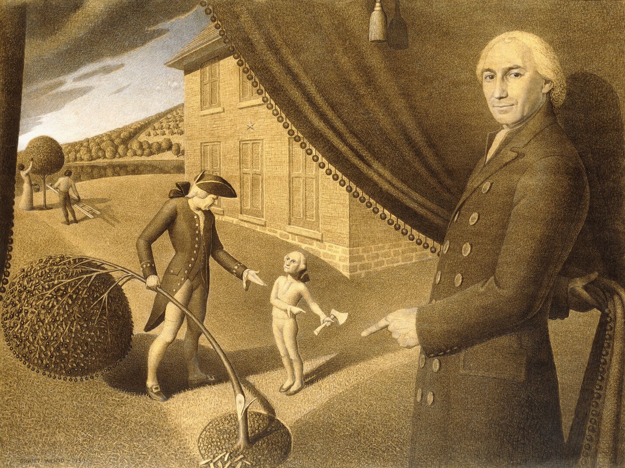 Parson Weems için Çizgi Film" Fable, 1939 by Grant Wood