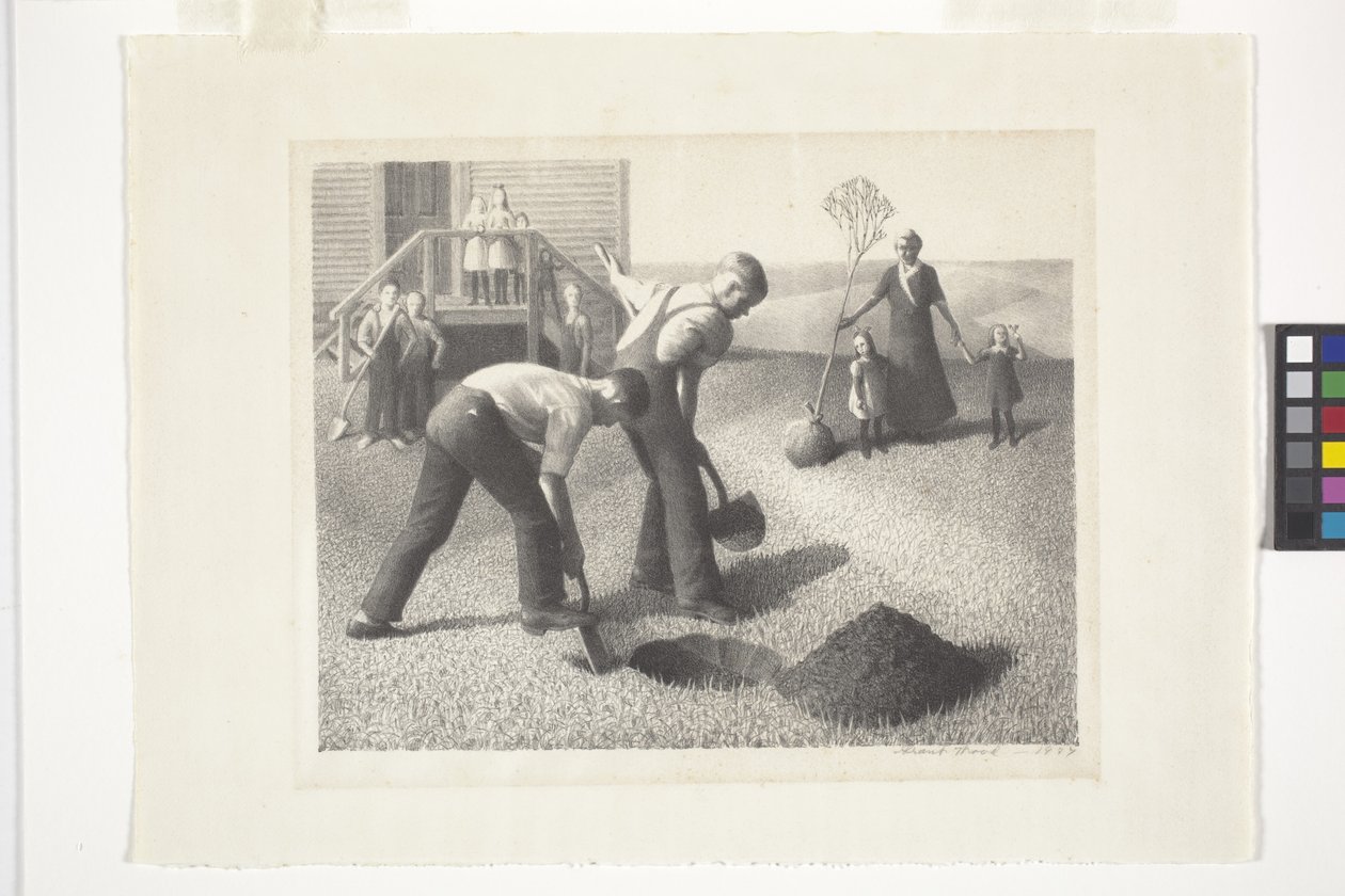 Ağaç Dikme Grubu (litografi) by Grant Wood