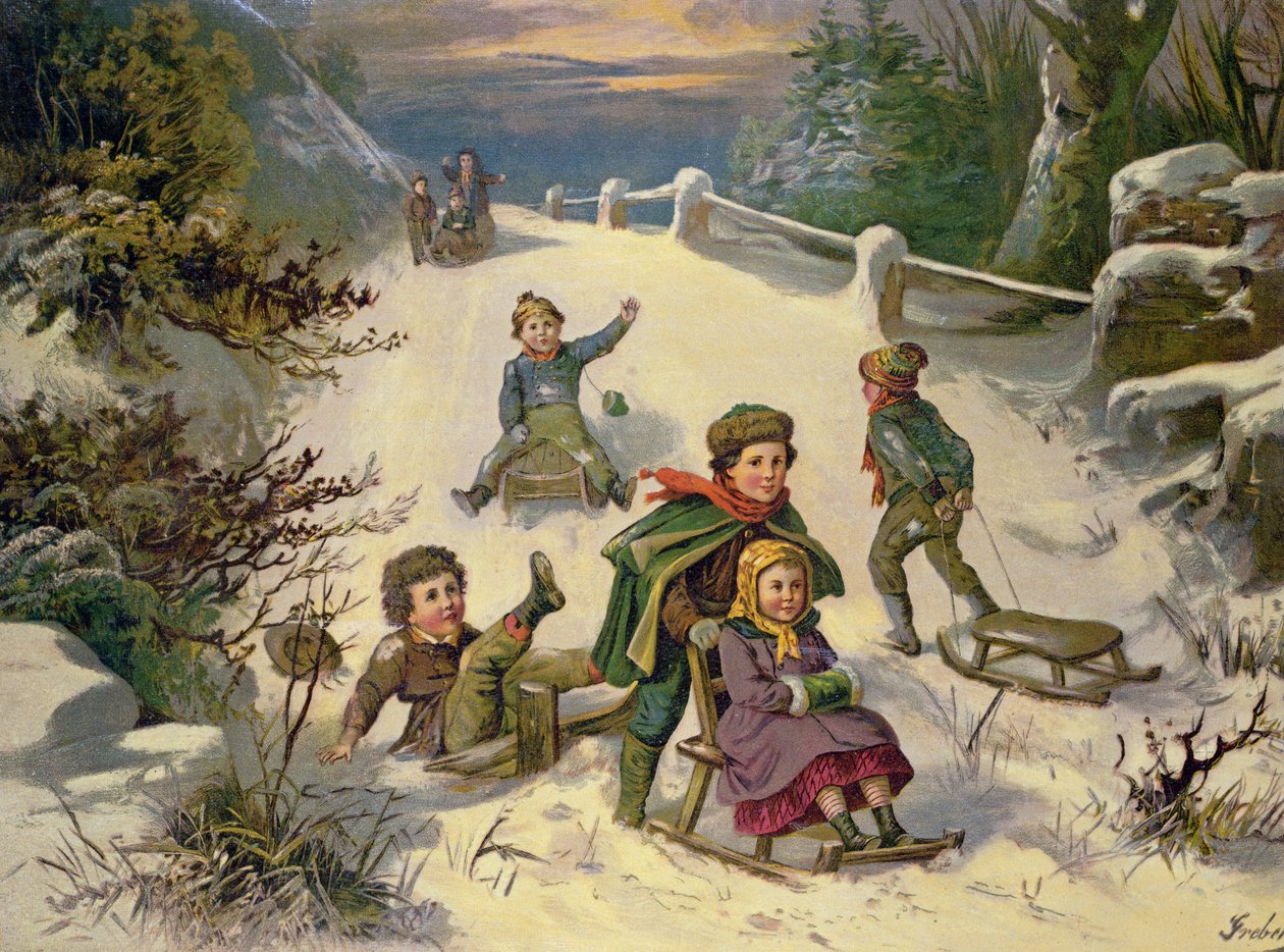 Kızak ve Kartopu, 19. yüzyıl (Oleograph) by Greben