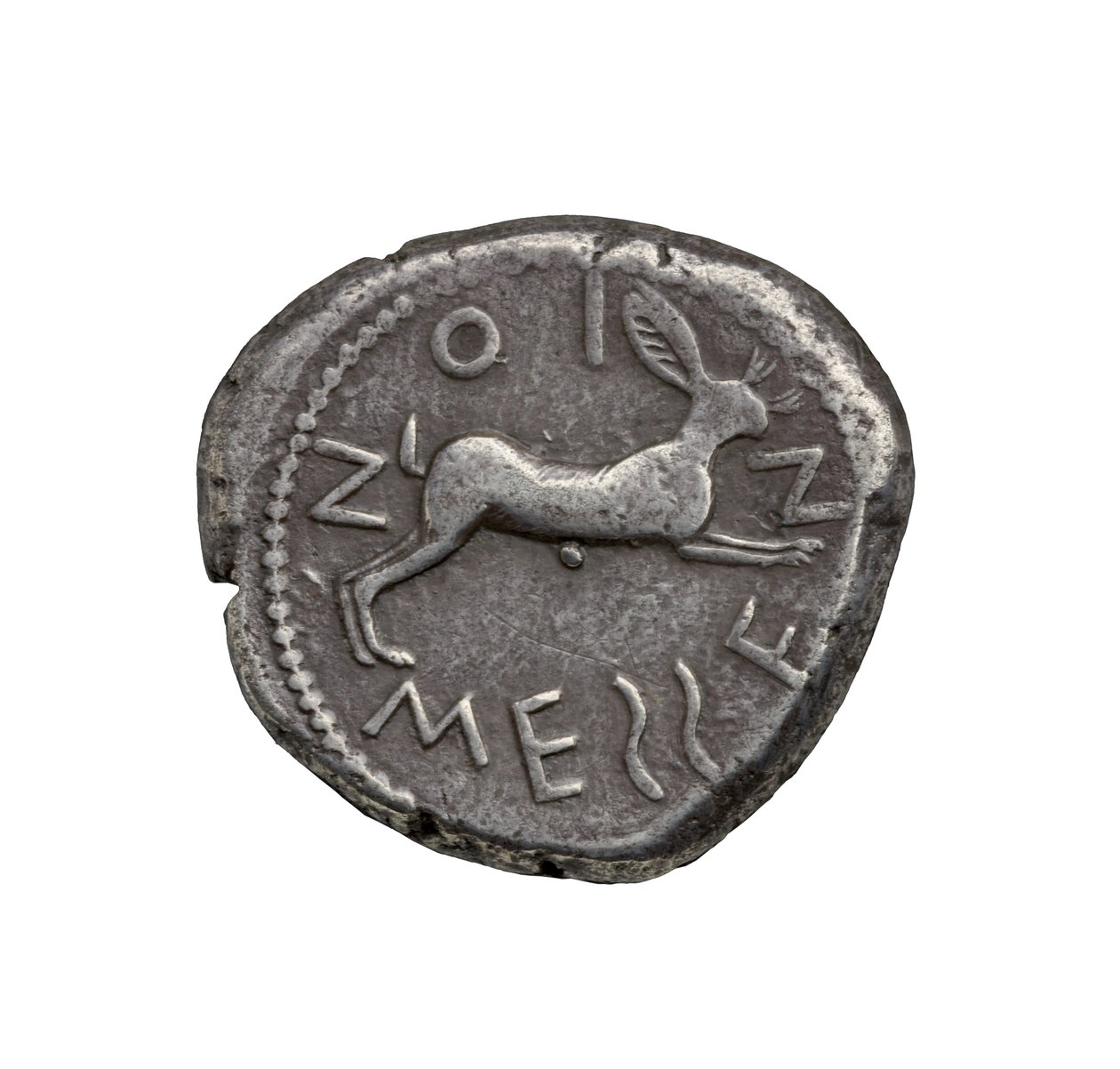 480 BC (ಬೆಳ್ಳಿ)ಟರ್ಕ್‌ನ ಜಾಂಕ್ಲೆ-ಮೆಸ್ಸಾನಾದಿಂದ ಪ್ರಾಚೀನ ಗ್ರೀಕ್ ಬೆಳ್ಳಿ ನಾಣ್ಯ by Greek
