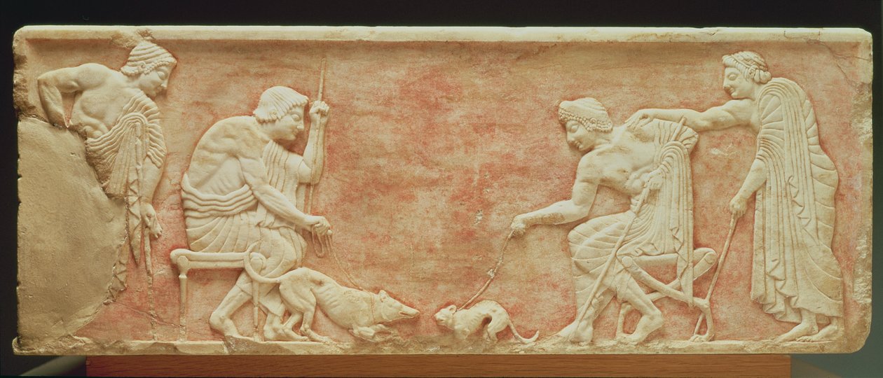 Hayvan yemi, Atina Dipylon mezarlığında bulunan bir heykel kaidesinden kabartma, MÖ 510 dolayları (mermer) (ayrıca bkz. 60008-10) by Greek