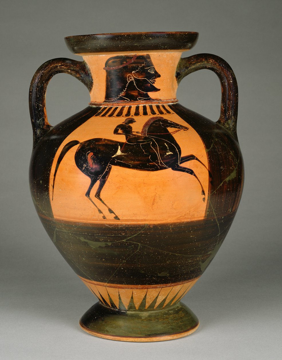 Çıplak binicili Atina Attika siyah figürlü amfora, yaklaşık 570-60 (pişmiş toprak) by Greek