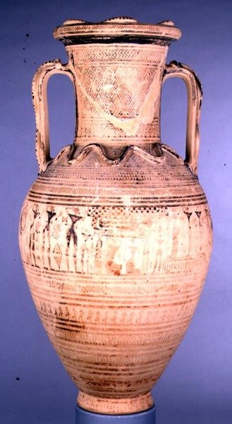 Attika Geç Geometrik IIb amforası, bir cenaze sahnesi ile süslenmiş, MÖ 720-700 dolayları (seramik) by Greek