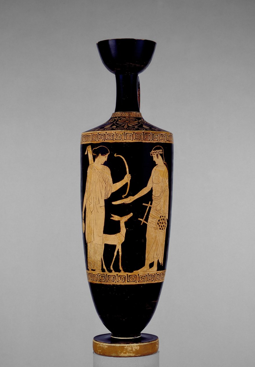 Attika kırmızı figürlü lekythos, Apollon ve Artemis ile bir geyik ile süslenmiş, MÖ 5. yy (seramik) by Greek