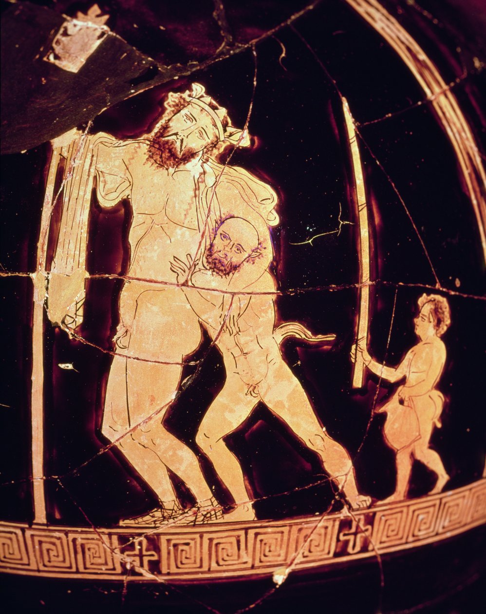 Bir Dionysos sahnesini tasvir eden tavan arası kırmızı figürlü vazo (çömlek) by Greek