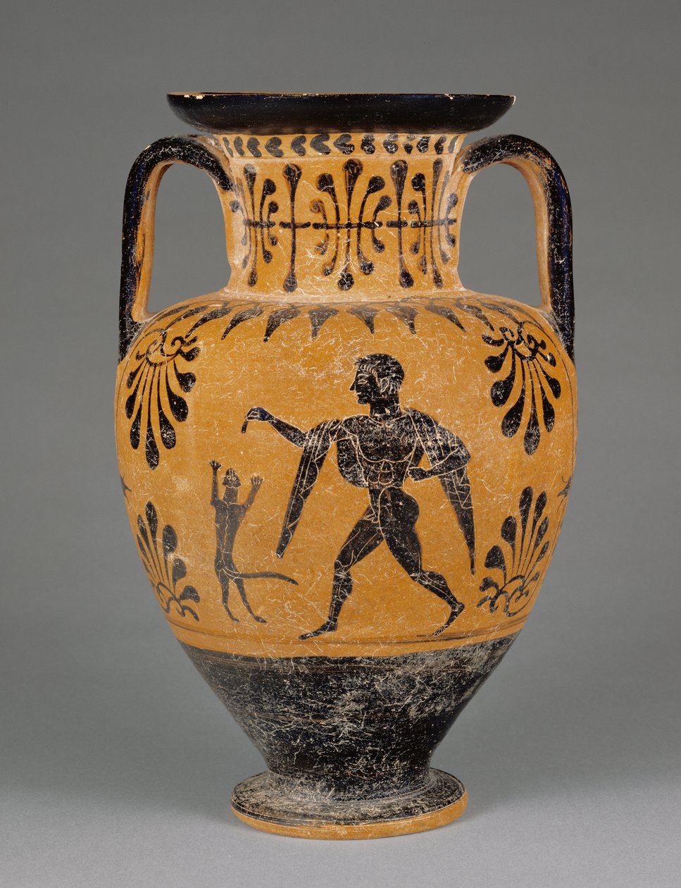 Etruscan black-figure neck amphora, c.490 BC (terracotta) by Greek