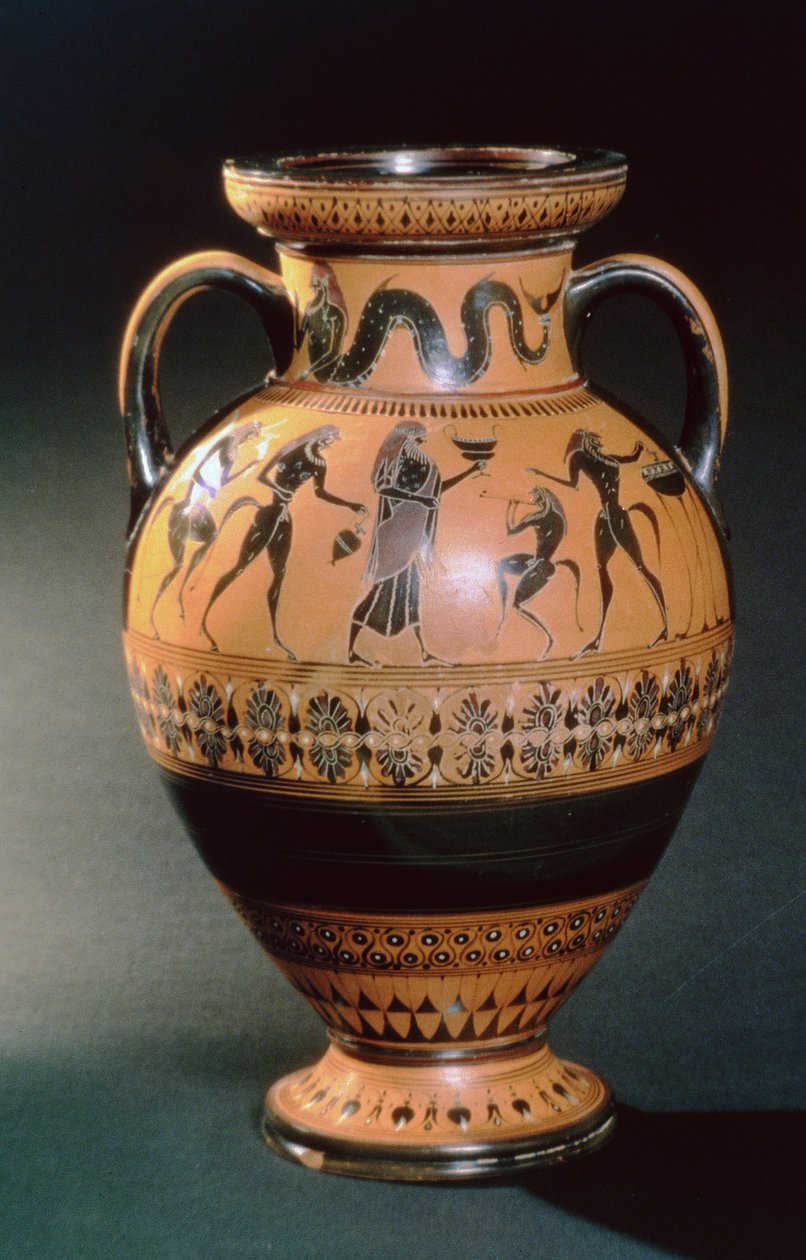 İyonya siyahı figürlü amfora, bir deniz adamı ve bir kurban törenini betimliyor, MÖ 540-530 dolayları (toprak çanak çömlek) by Greek