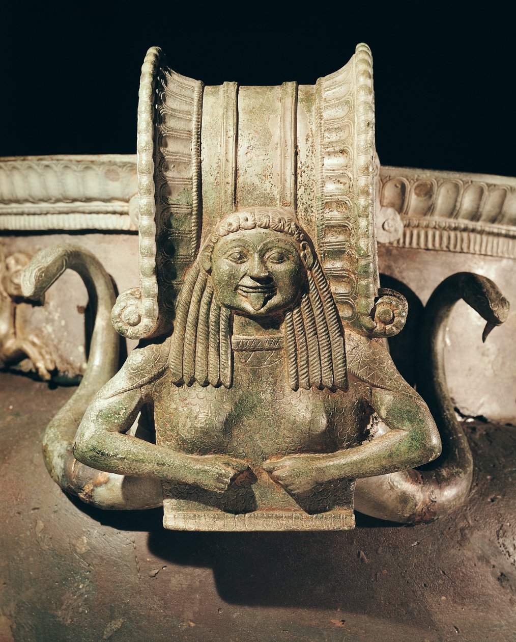 Krater, detail of the handle, from the Trebeniste Necropolis, Lake Ohrid, Macedonia bronze detail of 243734 by Greek