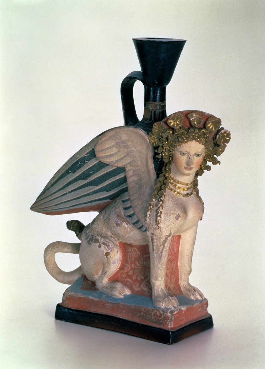 Sfenks şeklindeki Lekythos, Boğaziçi Krallığı, MÖ 5. yy sonu (boyalı kil) by Greek