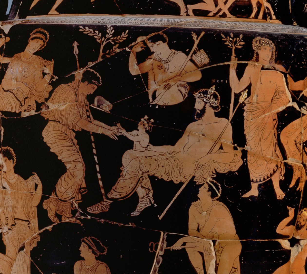 The Birth of Dionysus, Proto-Apulian red-figure krater, late 5th century BC - early 4th century BC ceramic detail of 153339 by Greek