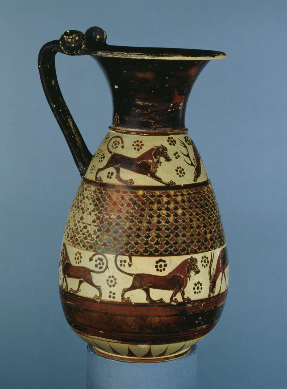 Camirus, Rodos, c.640-625 M.Ö. (seramik) bir hayvan friz ile süslenmiş Geçiş Protokorint-Korint olpe by Greek
