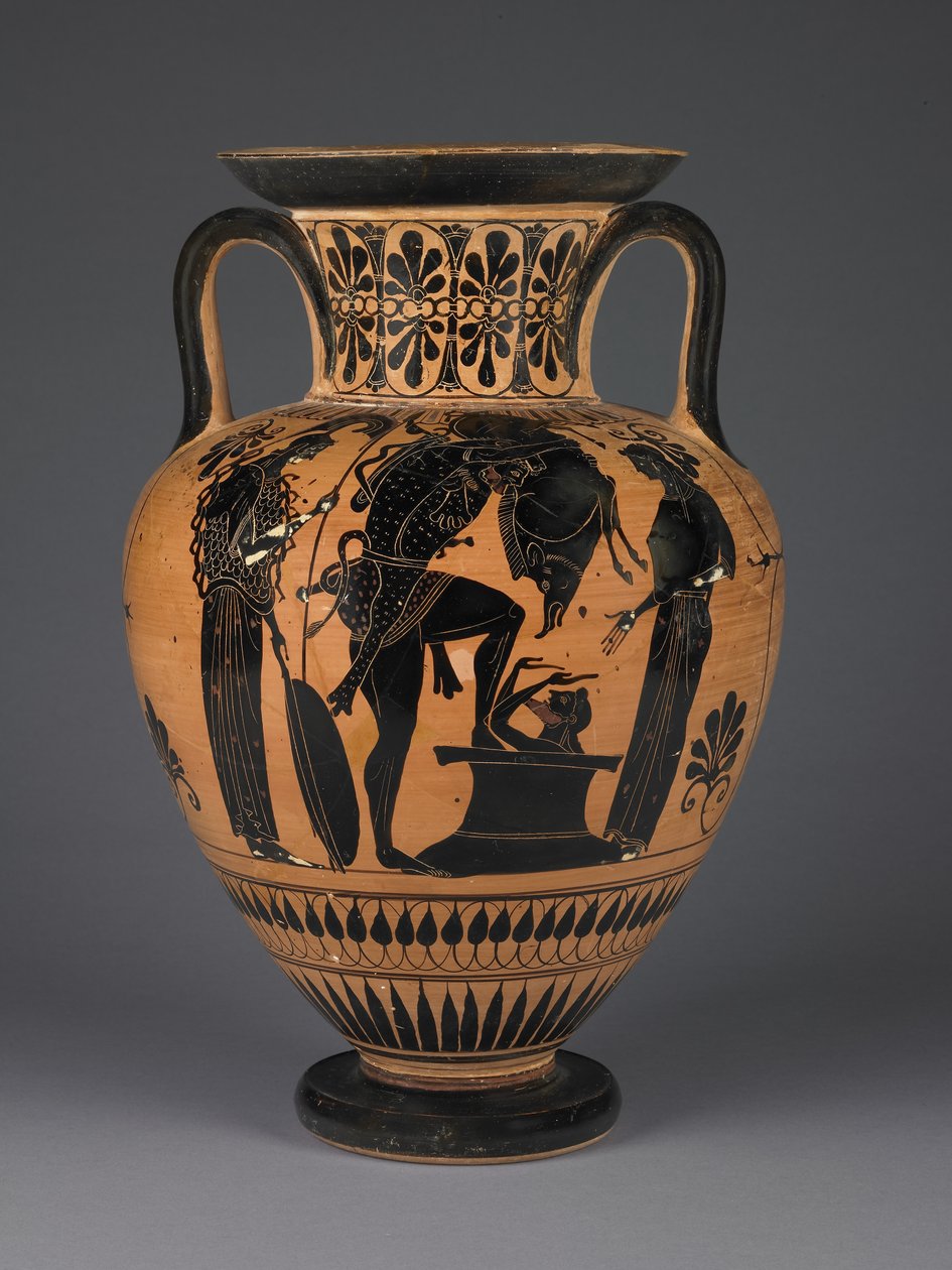 Erymanthean domuzu taşıyan Herakles ile Atina Attika siyah figürlü amfora, MÖ 510 dolayları (pişmiş toprak) by Greek