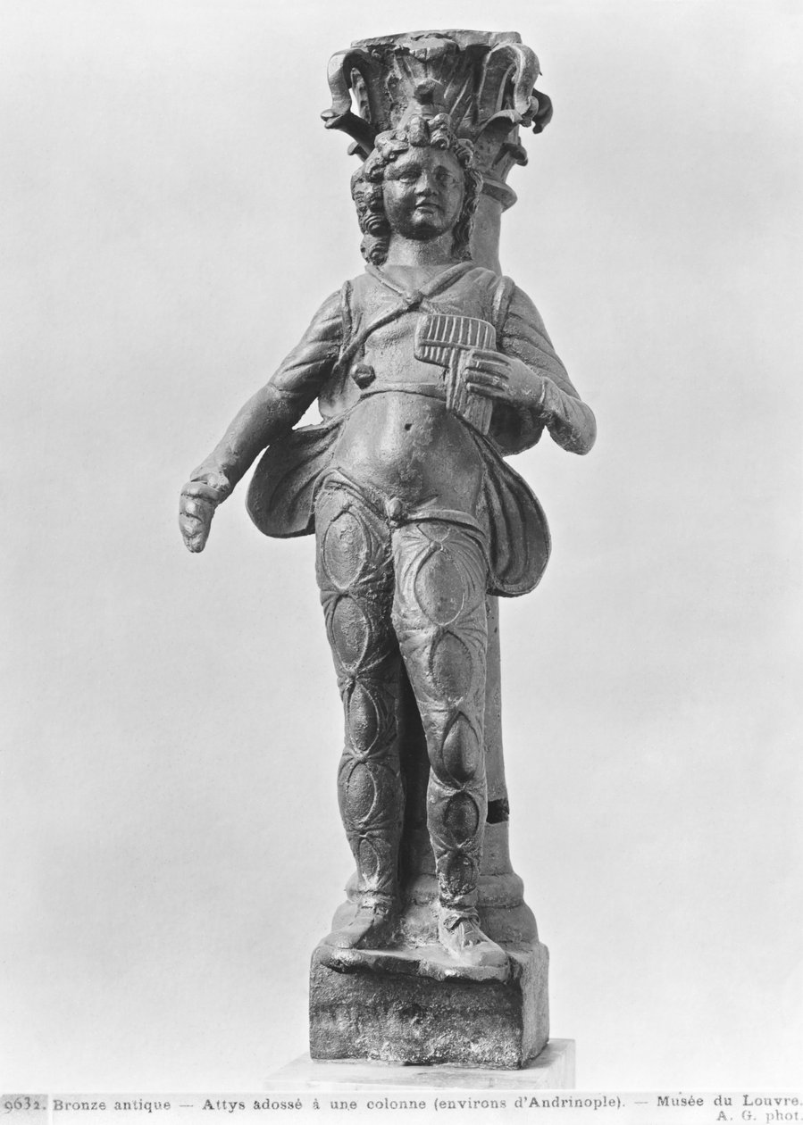 Bir sütuna yaslanmış Attis, Helenistik dönem (bronz) by Greek