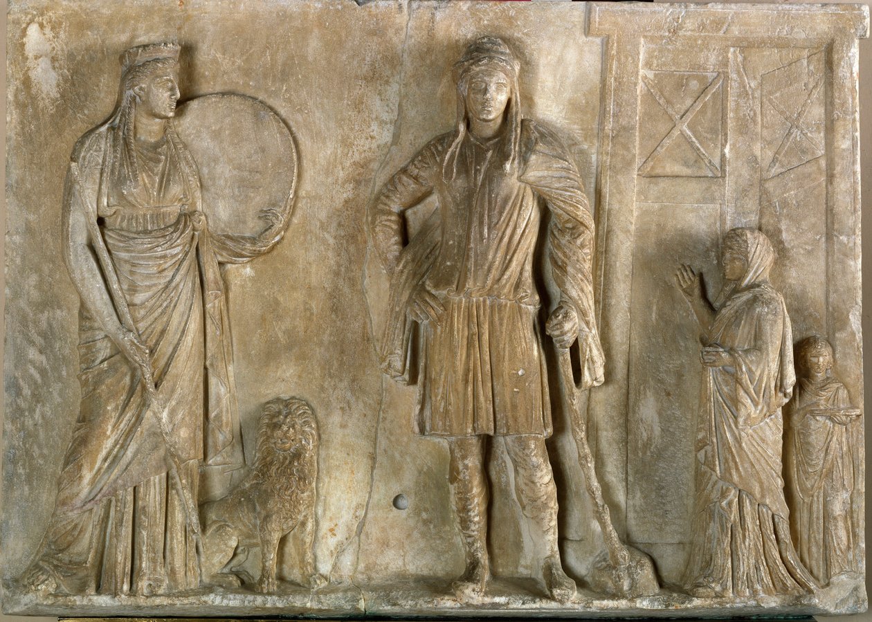 Yunan Sanatı: “” Frig tanrıları Kybele ve Attis, oğlu ve sevgilisi”” MÖ 2. yüzyıldan kalma mermer kabartma. Museo Archeologico, Venedik by Greek
