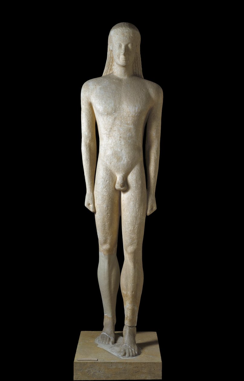 Yunan Sanatı: Kouros heykeli, arkaik dönemin genç adam heykeli (MÖ 650-500), MÖ 530-520, Melos