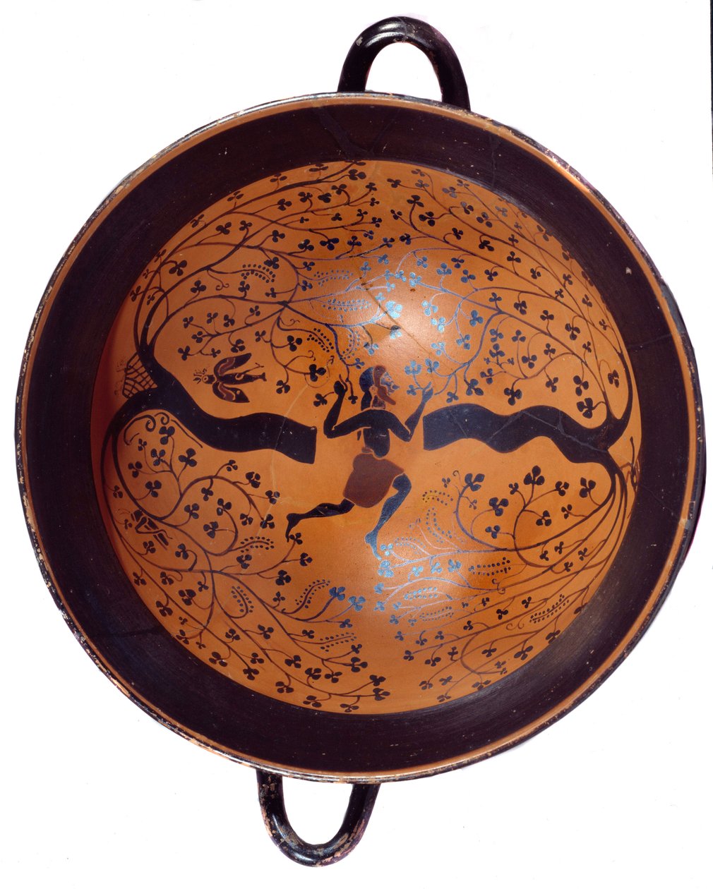 Yunan sanatı: “Kuşlu fincan” olarak bilinen siyah figürlü seramikten İyonya fincanı” Bir adam kırlangıçları avlar. 550 M.Ö. Paz 0,23 m Paris, Musee du Louvre by Greek