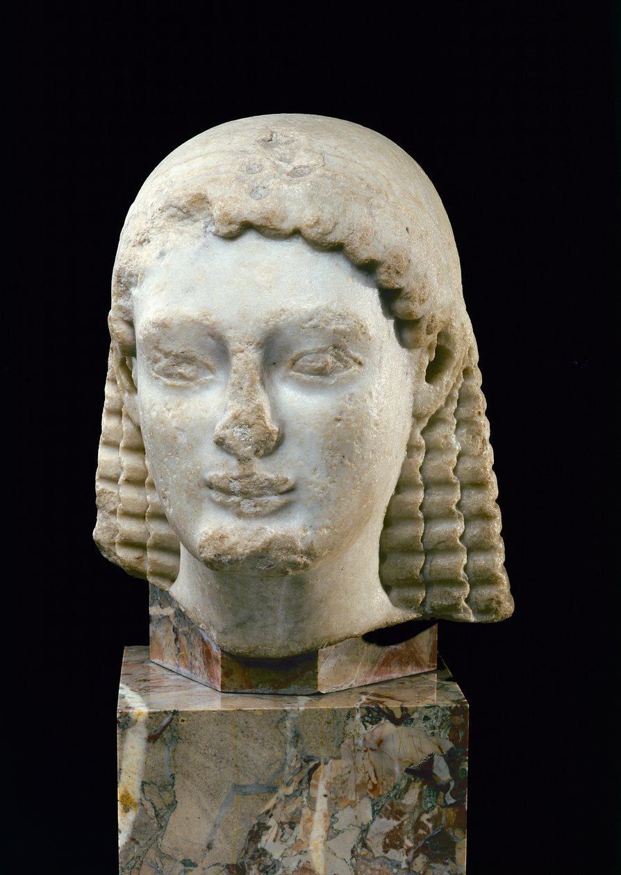 Atina'dan bir Kouros başı, MÖ 510 dolayları (mermer) by Greek