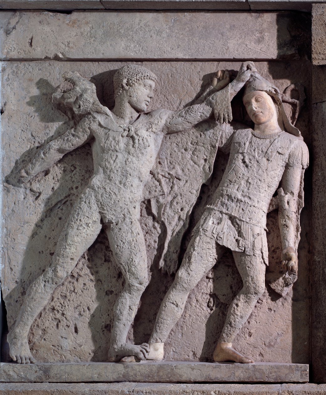 Magna graecia: Herakles ve amazonlu metope, taş kabartma, MÖ 5. yy by Greek