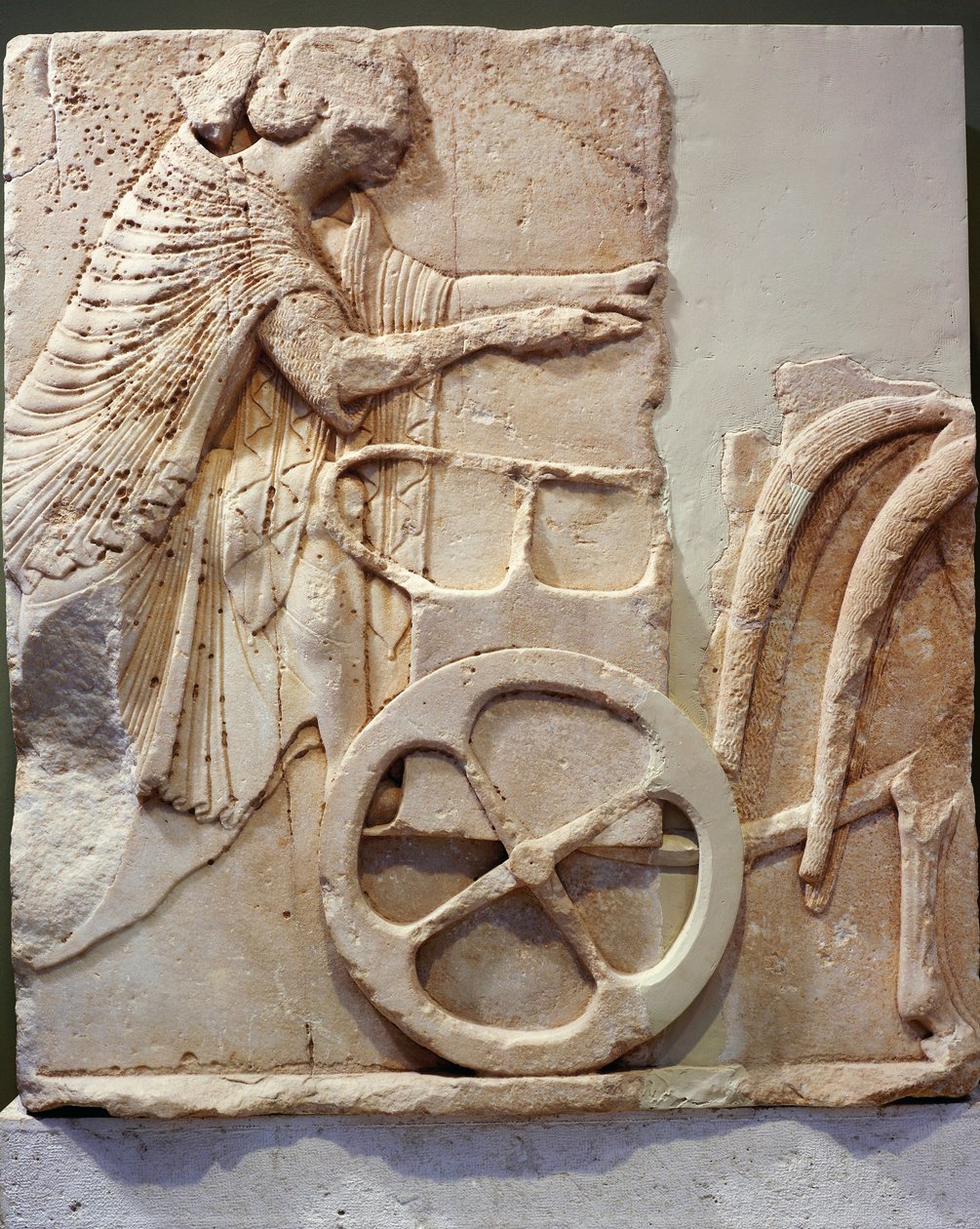 Arabasındaki yarışçı kabartması, MÖ 520 (mermer) by Greek