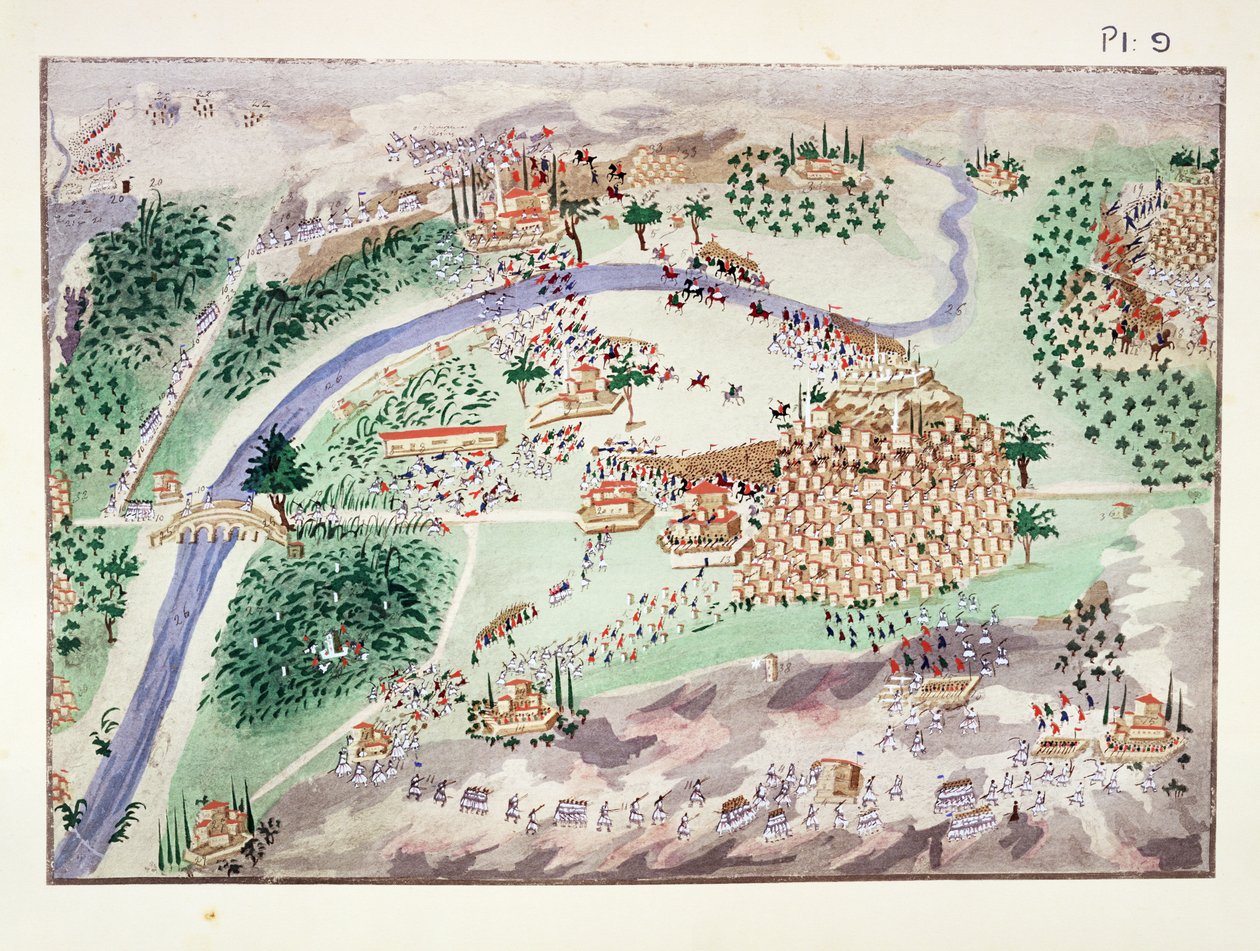 Arta'daki Kale Savaşı, General Makryjannis'in Yunan Bağımsızlık Savaşı'nın Resimli Tarihinden levha 9 by Greek School