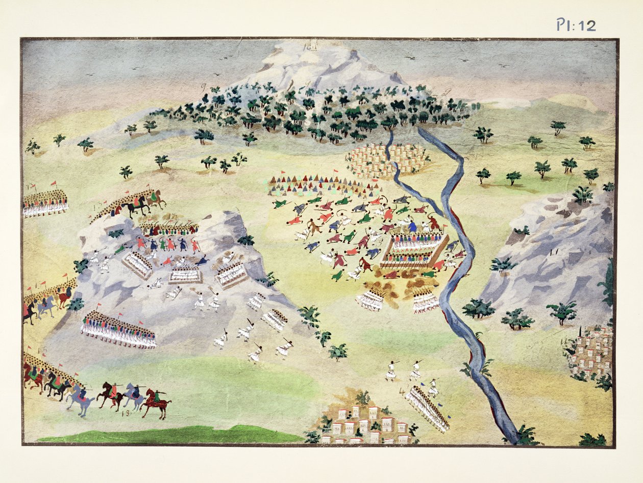 Karpenisi ve Kaliakouda'da Türkler ve Yunanlılar arasındaki savaşlar, General Makryjannis'in Yunan Bağımsızlık Savaşı'nın Resimli Tarihinden levha 12 by Greek School