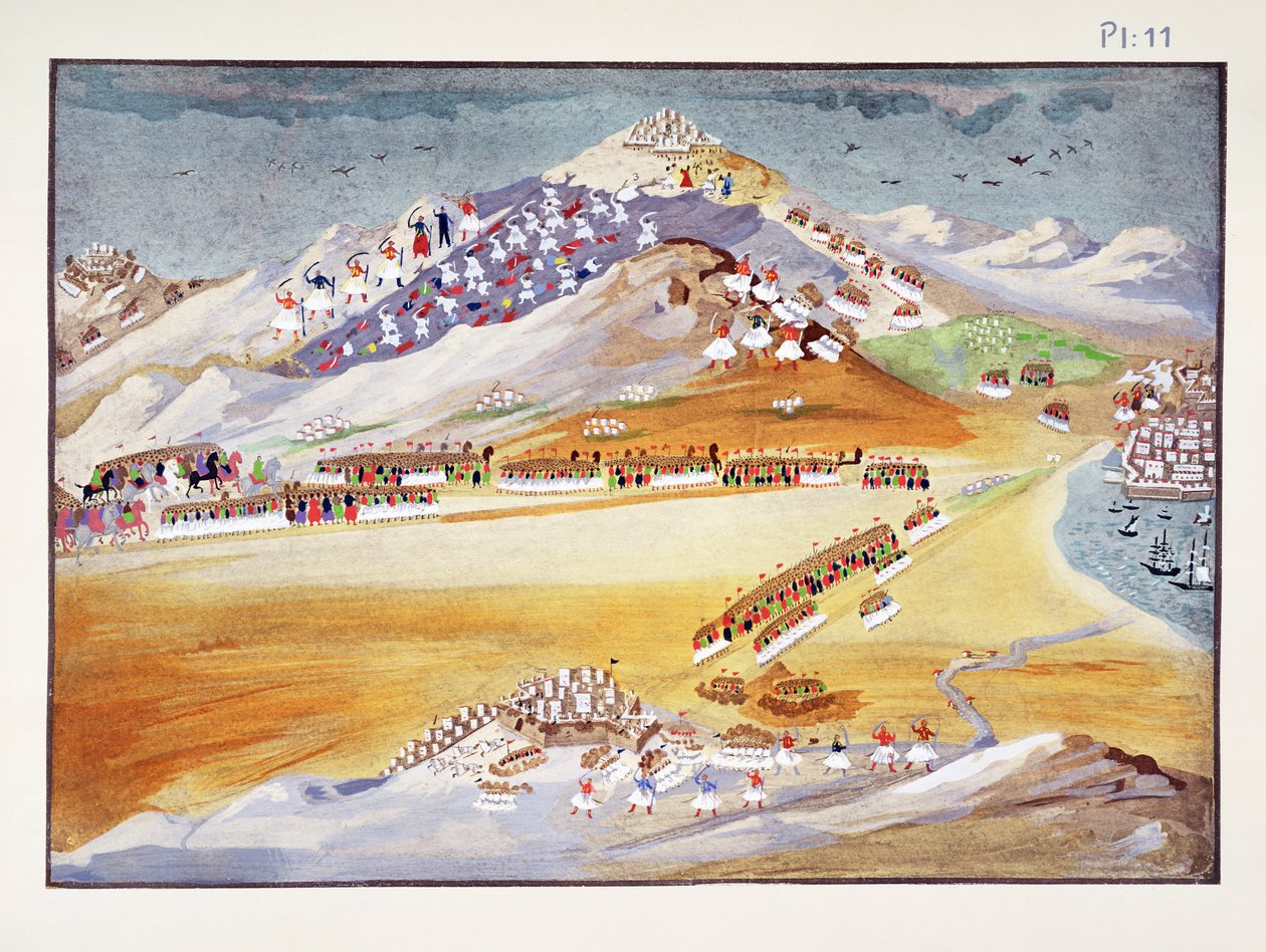 Argos Dağı ve Korint Savaşları, General Makryjannis'in Yunan Bağımsızlık Savaşı'nın Resimli Tarihinden 11. levha by Greek School