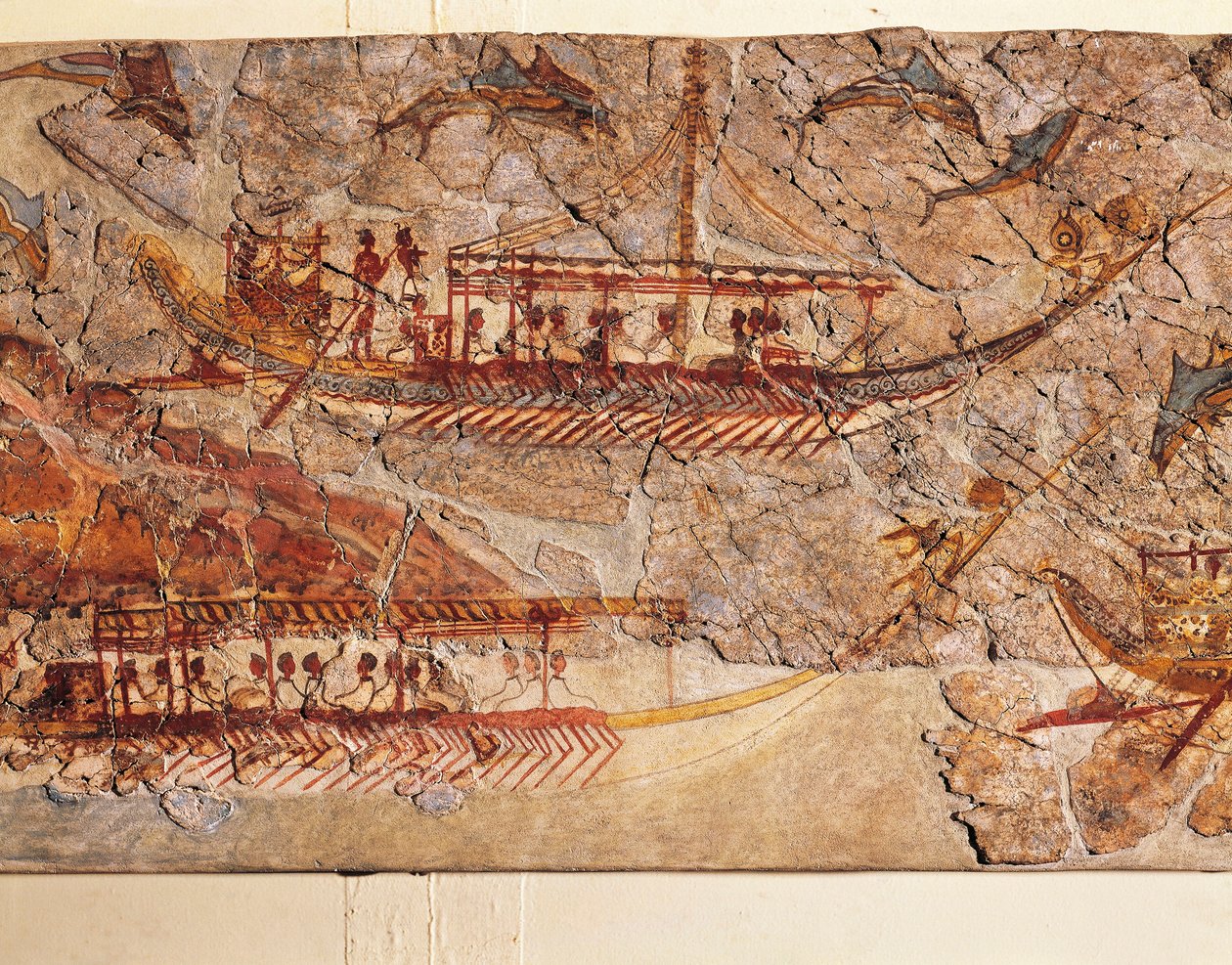 Akrotiri, Thera Adası, Santorini, Yunanistan'dan gemi alayını tasvir eden fresk, detay, gemiler by Greek School