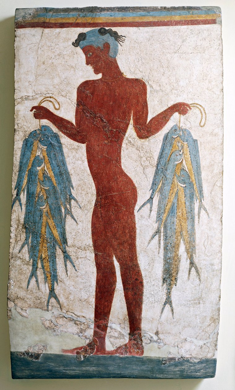 Yunan uygarlığı, balıkçıyı tasvir eden fresk, Akrotiri, Thera, Santorini, Yunanistan by Greek School