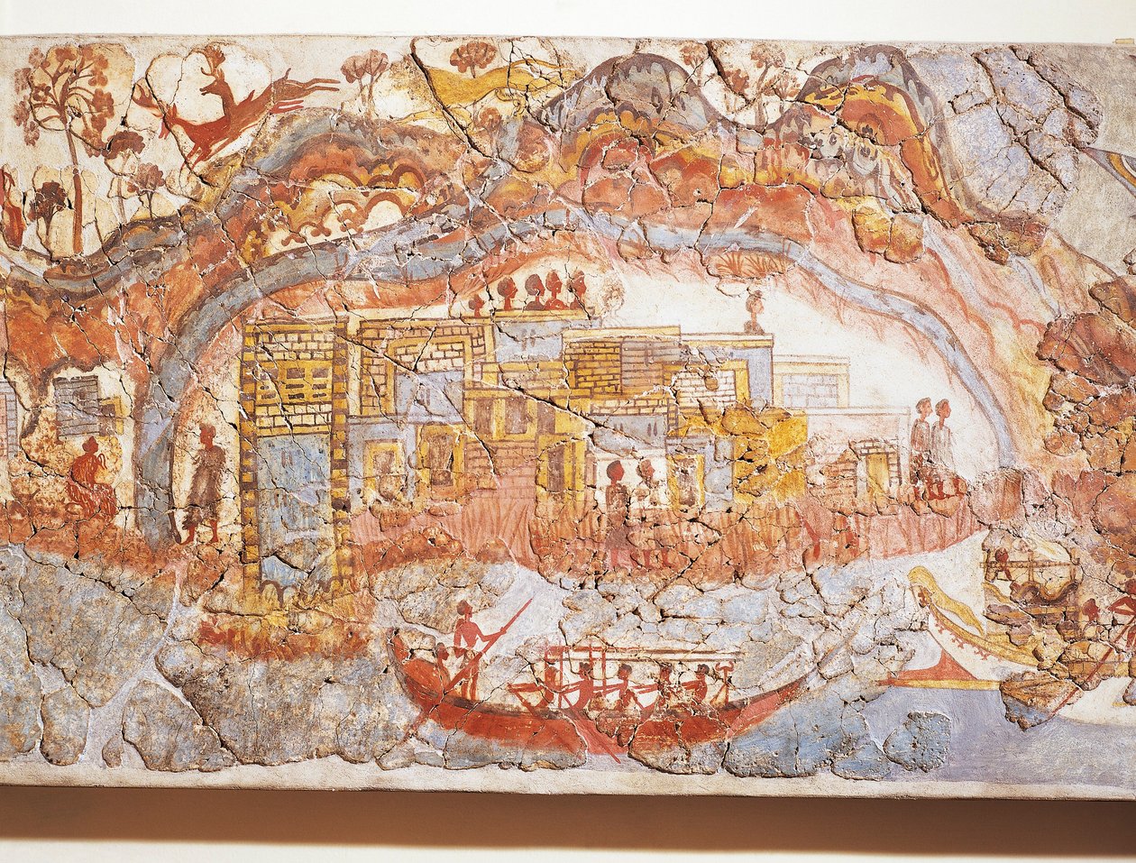 Yunan uygarlığı, Akrotiri, Thera Adası, Santorini, Yunanistan'dan gemi alayını betimleyen fresk by Greek School