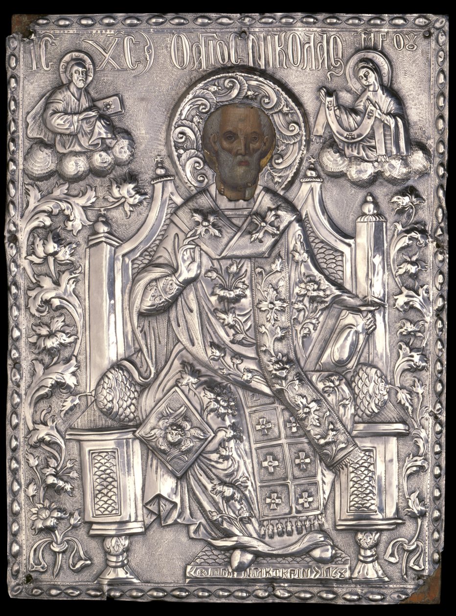 Gümüş Dökümlü Aziz Nikolaos İkonu, 1768 (ahşap üzerine yumurta tempera ve bakır) by Greek School