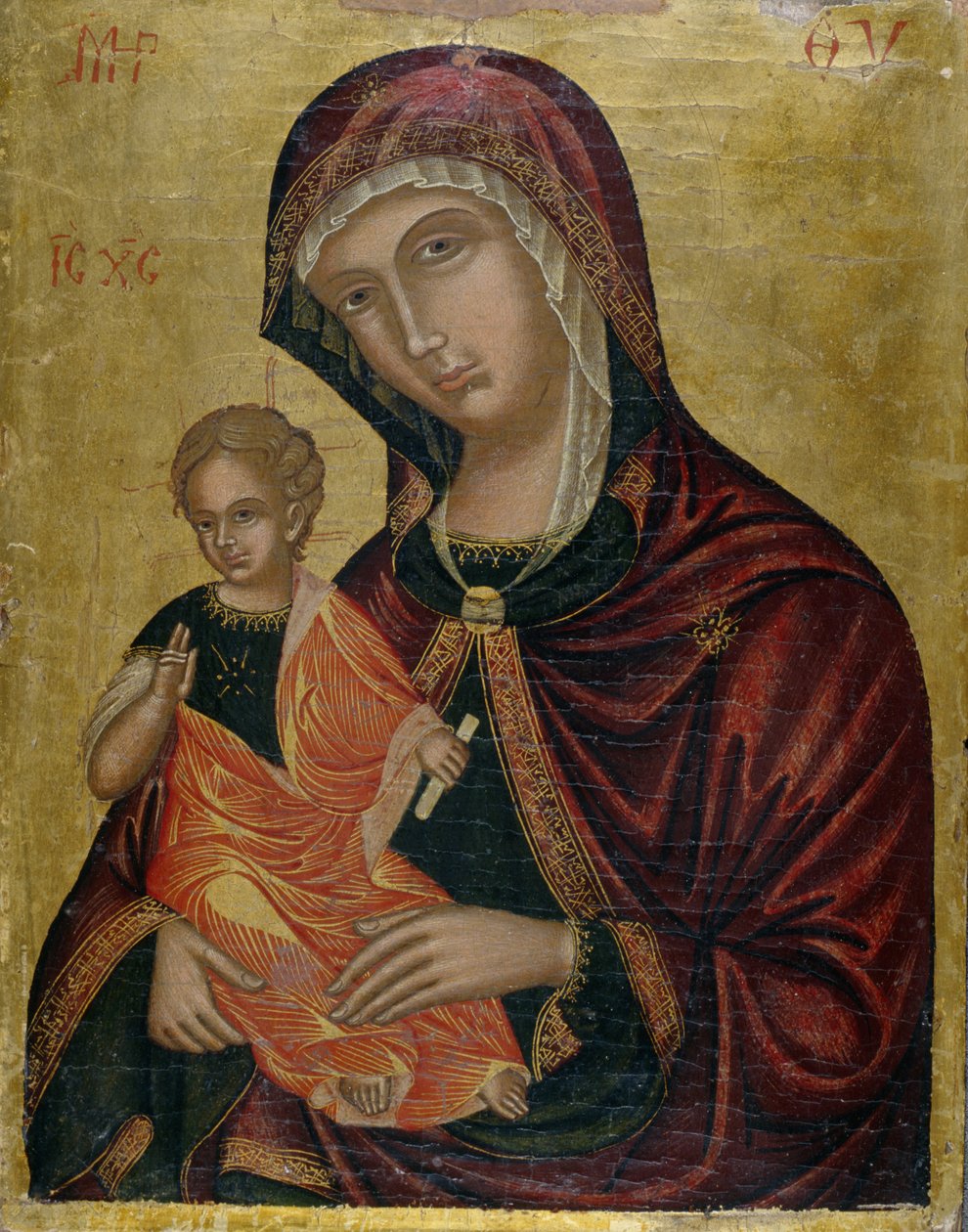 Madonna ve Çocuk, c.1600 (sedir ağacı üzerinde tempera) by Greek School