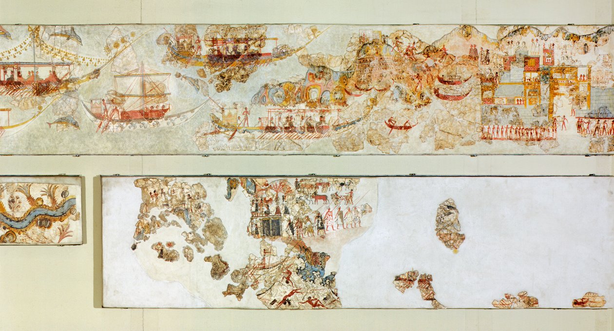 Deniz seferleri, Akrotiri freski, Thera (bugünkü Santorini), Yunanistan, Minos Uygarlığı by Greek School