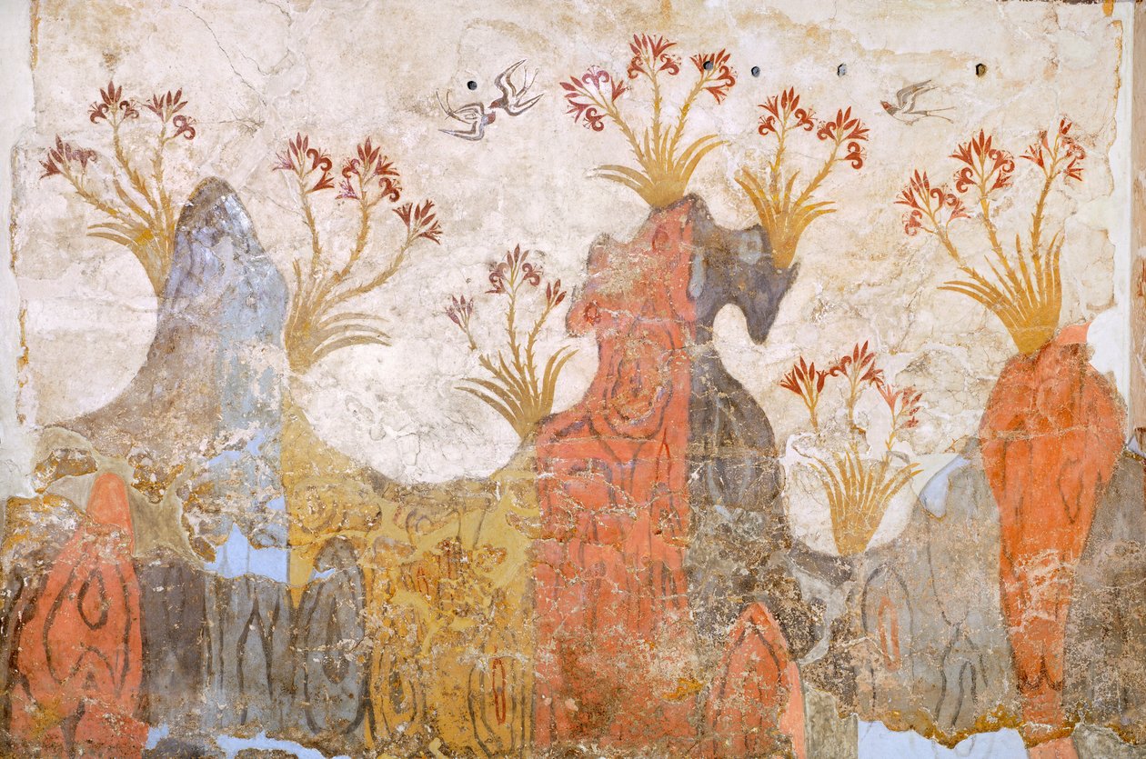 Zambak odası veya bahar, Akrotiri freski, Thera (bugünkü Santorini), Yunanistan, Minos Uygarlığı by Greek School
