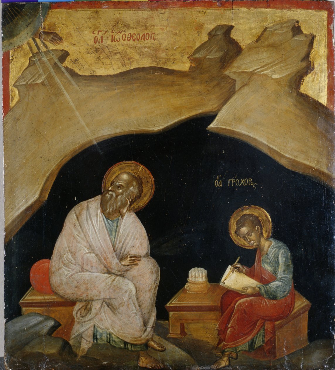 Evangelist Aziz John, kâtibi Prochoros ile (kavak ağacı üzerine parlak boya) by Greek School