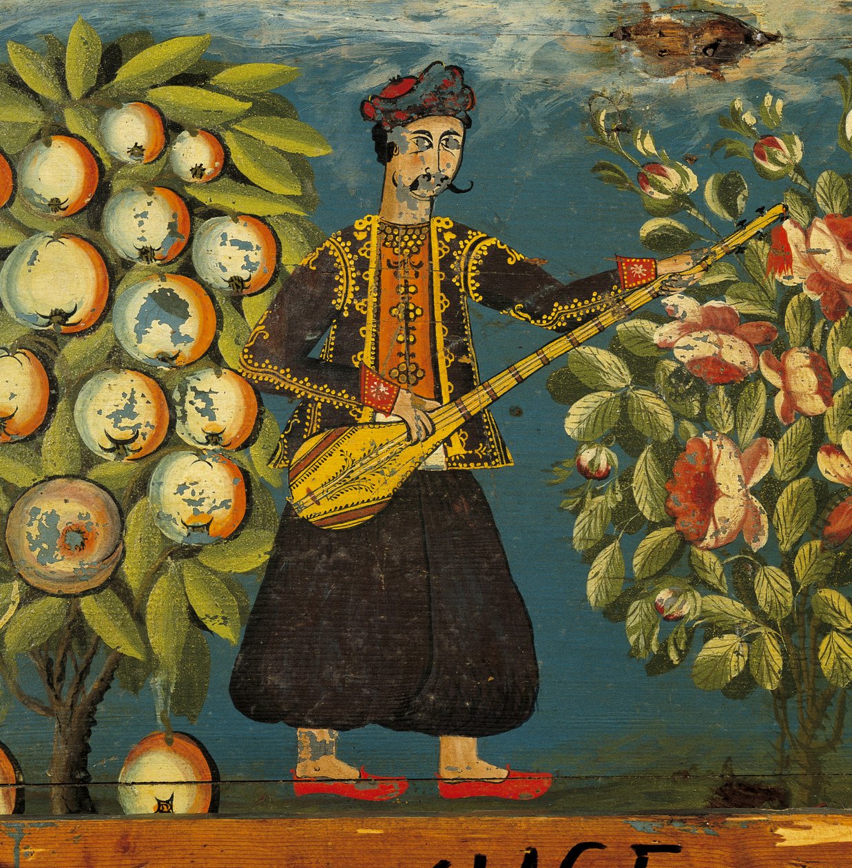 Midilli, Midilli, 18.-19. yüzyıldan bir sandıktan bir müzisyen detayı (ahşap üzerine yumurta tempera) by Greek School