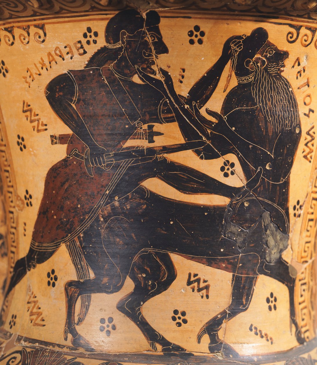 Nettos ressamına atfedilen amfora, siyah figürlü çanak çömlek, Herkül ve centaur'u gösteren detay, Yunan Uygarlığı, MÖ 7. yüzyıl by Greek School