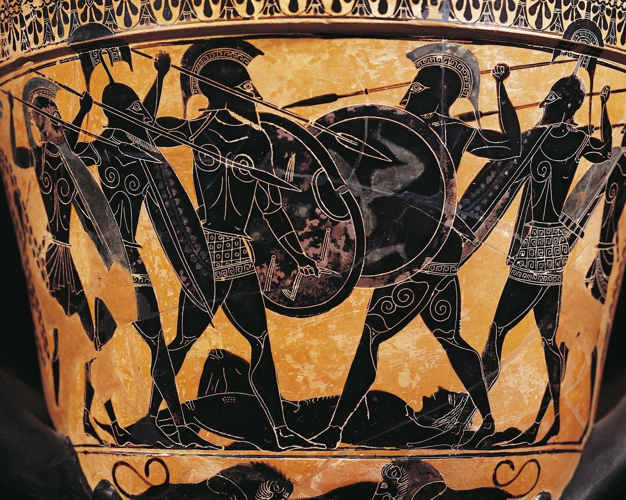 Yunan uygarlığı, Siyah figürlü çanak çömlek, Patroclus'un bedeni için mücadeleyi tasvir eden Krater, Farsala, Yunanistan by Greek School