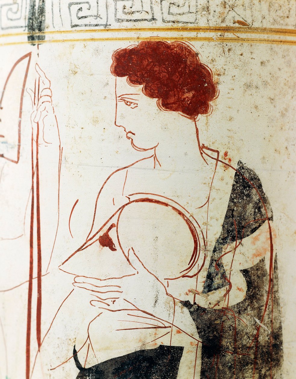 Beyaz zemin çömlek, Attic lekythos, mezardan önce savaşçı ile cenaze sahnesini tasvir ediyor, detay by Greek School