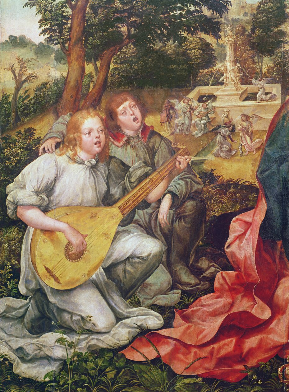 Meleklerle Bakire ve Çocuk, Melek Müzisyenler detayı, 1536-38 by Gregorio Lopez