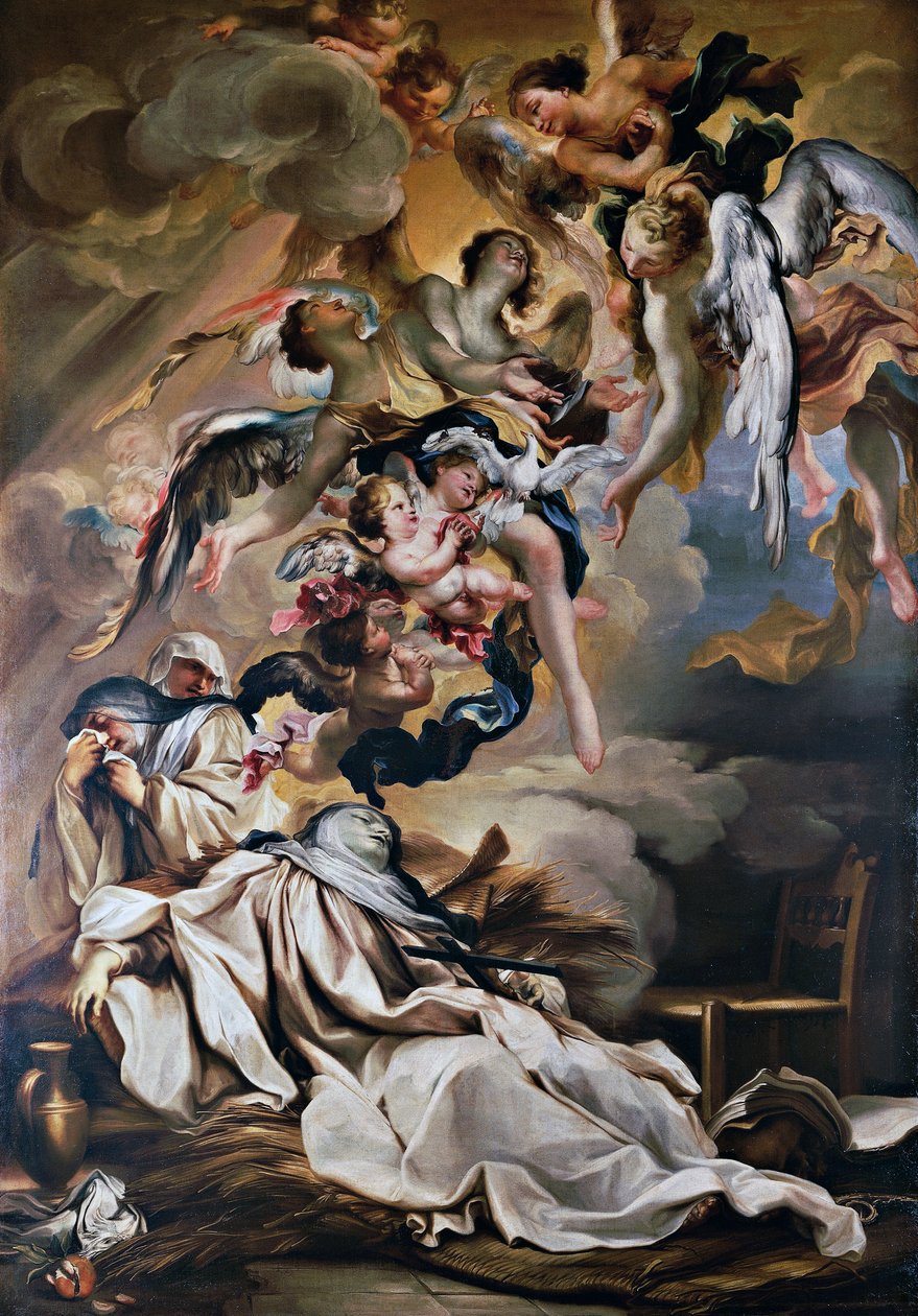 Aziz Scholastica'nın Ölümü, yazan Gregorio de' Ferrari (1644-1726), Aziz Stephen Kilisesi, Cenova, Liguria, İtalya by Gregorio De Ferrari